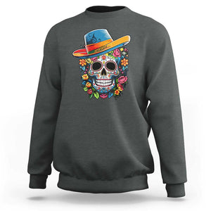 Day Of The Dead Sweatshirt Sugar Skull Dia De Los Muertos Halloween Flower TS11 Dark Heather Print Your Wear