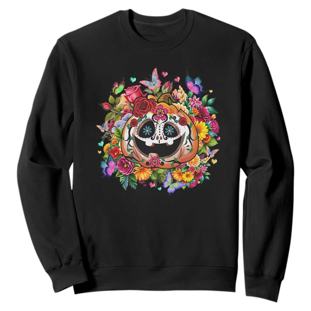 Day Of The Dead Sweatshirt Pumpkin Sugar Skull Halloween Flowers TS11 Black Print Your Wear