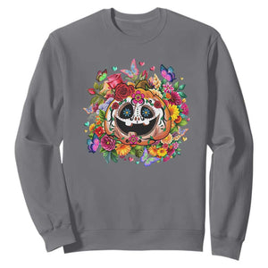 Day Of The Dead Sweatshirt Pumpkin Sugar Skull Halloween Flowers TS11 Charcoal Print Your Wear