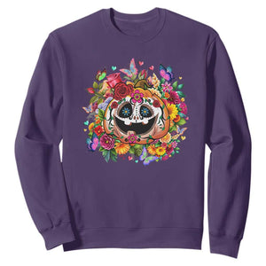 Day Of The Dead Sweatshirt Pumpkin Sugar Skull Halloween Flowers TS11 Purple Print Your Wear