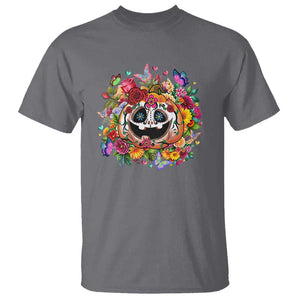 Day Of The Dead T Shirt Pumpkin Sugar Skull Halloween Flowers TS11 Charcoal Print Your Wear