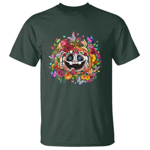 Day Of The Dead T Shirt Pumpkin Sugar Skull Halloween Flowers TS11 Dark Forest Green Print Your Wear