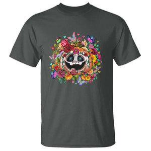 Day Of The Dead T Shirt Pumpkin Sugar Skull Halloween Flowers TS11 Dark Heather Print Your Wear