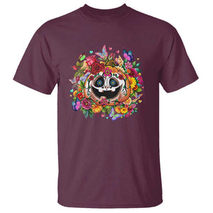 Day Of The Dead T Shirt Pumpkin Sugar Skull Halloween Flowers TS11 Maroon Print Your Wear