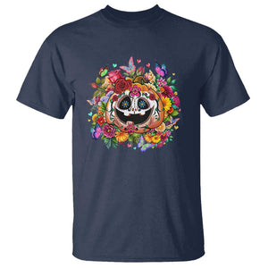 Day Of The Dead T Shirt Pumpkin Sugar Skull Halloween Flowers TS11 Navy Print Your Wear