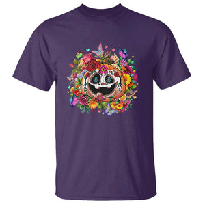 Day Of The Dead T Shirt Pumpkin Sugar Skull Halloween Flowers TS11 Purple Print Your Wear