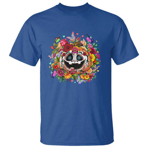 Day Of The Dead T Shirt Pumpkin Sugar Skull Halloween Flowers TS11 Royal Blue Print Your Wear