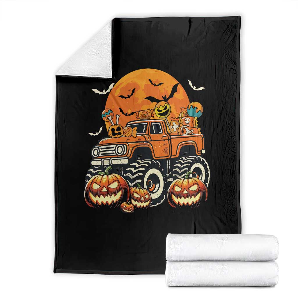 Funny Halloween Monster Trucks Candy Trick Or Treat Throw Blanket