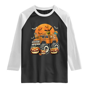Funny Halloween Monster Trucks Candy Trick Or Treat Raglan Shirt