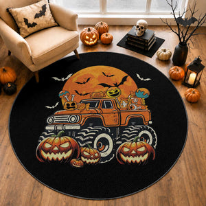 Funny Halloween Monster Trucks Candy Trick Or Treat Round Rug