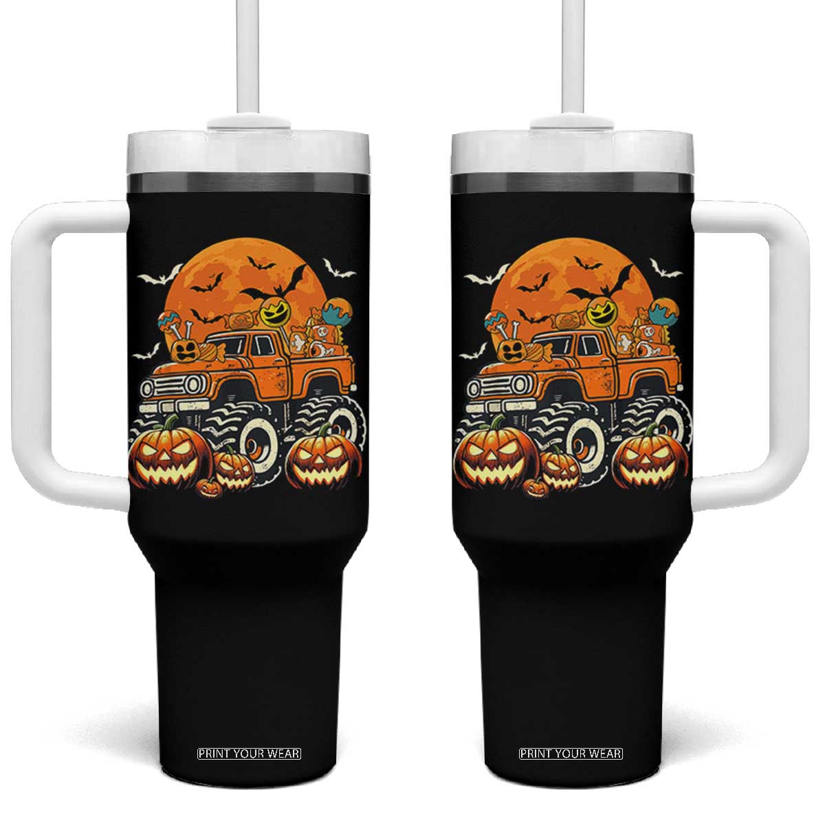 Funny Halloween Monster Trucks Candy Trick Or Treat Tumbler With Handle