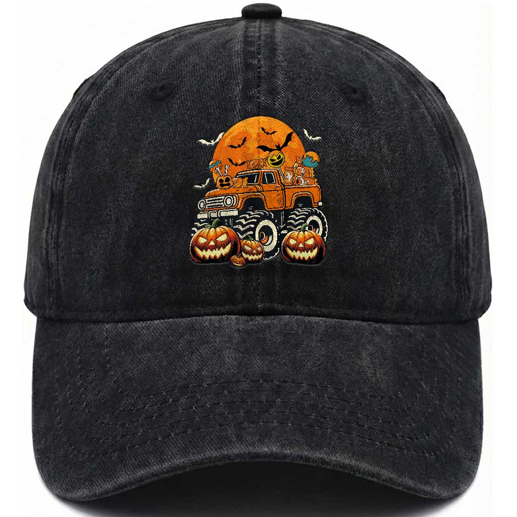 Funny Halloween Monster Trucks Candy Trick Or Treat Washed Cotton Baseball Cap