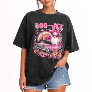Funny Halloween Washed Cotton T-Shirt Boo Jee Pink Ghost Boujee Pumpkin Haunted House