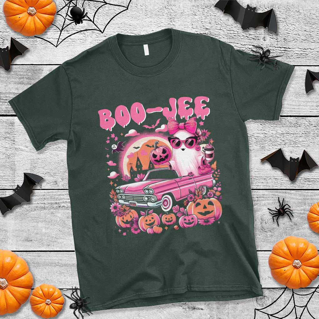 Funny Halloween T Shirt Boo Jee Pink Ghost Boujee Pumpkin Haunted House TS11 Dark Forest Green Print Your Wear