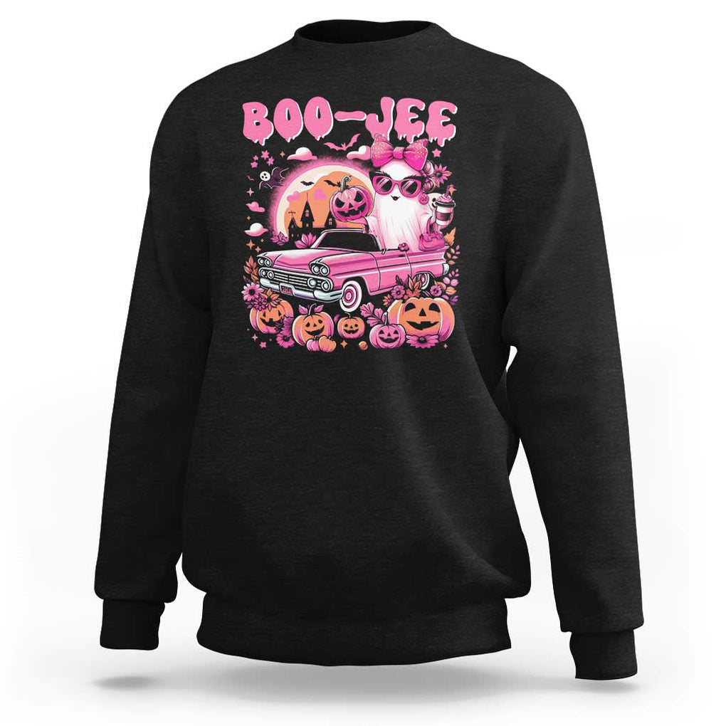 Funny Halloween Sweatshirt Boo Jee Pink Ghost Boujee Pumpkin Haunted House TS11 Black Print Your Wear