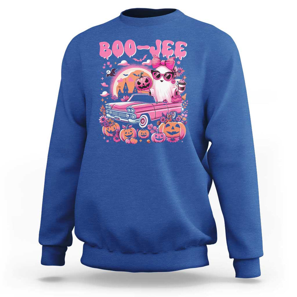 Funny Halloween Sweatshirt Boo Jee Pink Ghost Boujee Pumpkin Haunted House TS11 Royal Blue Print Your Wear