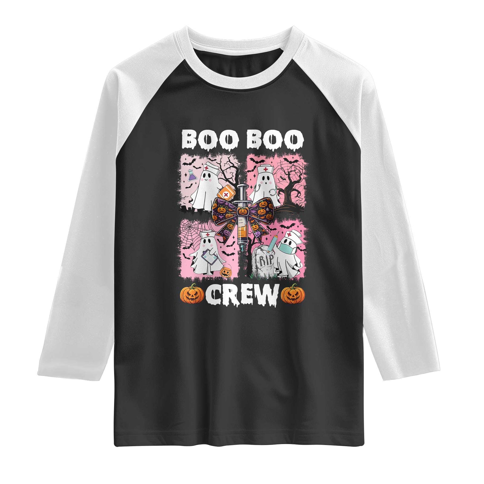 Funny Halloween Nurse Raglan Shirt Boo Boo Crew Nursing Ghost Coquette Aesthetic