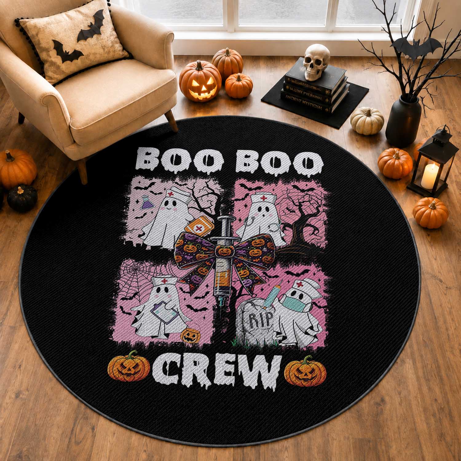 Funny Halloween Nurse Round Rug Boo Boo Crew Nursing Ghost Coquette Aesthetic