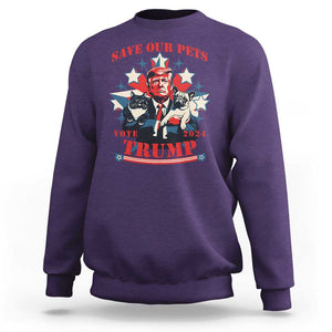 Funny Trump Sweatshirt Save Our Pets Vote Trump 2024 Dog Cat Star TS11 Purple Print Your Wear