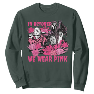 Breast Cancer Awareness Murderers Sweatshirt In October We Wear Pink Vintage Flower TS11 Dark Forest Green Print Your Wear