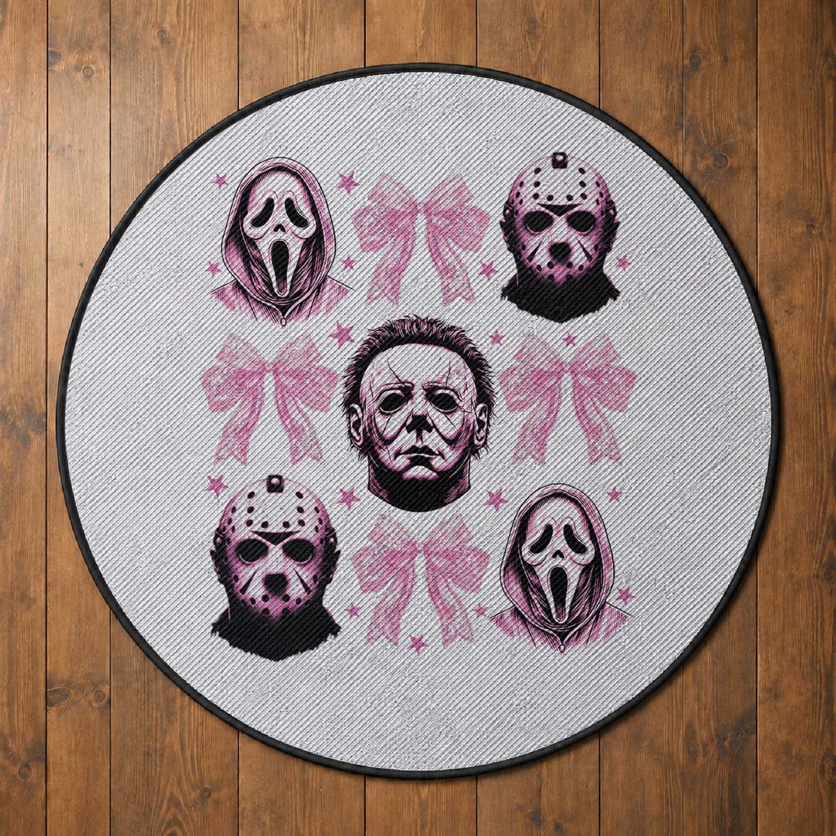 Halloween Round Rug Scary Murderers Pink Bows Coquette Aesthetic