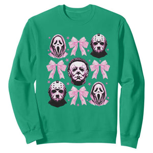 Halloween Sweatshirt Scary Murderers Pink Bows Coquette Aesthetic TS11 Irish Green Print Your Wear