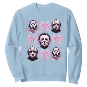 Halloween Sweatshirt Scary Murderers Pink Bows Coquette Aesthetic TS11 Light Blue Print Your Wear