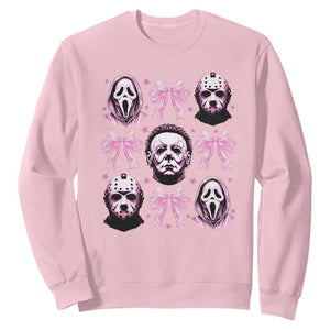 Halloween Sweatshirt Scary Murderers Pink Bows Coquette Aesthetic TS11 Light Pink Print Your Wear