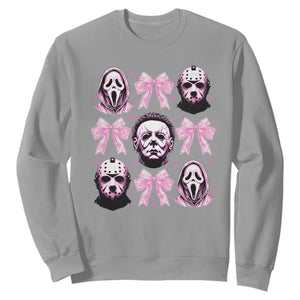 Halloween Sweatshirt Scary Murderers Pink Bows Coquette Aesthetic TS11 Sport Gray Print Your Wear