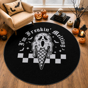 Funny Halloween Round Rug I'm Freakin' Melting Ice Cream Scream Bat
