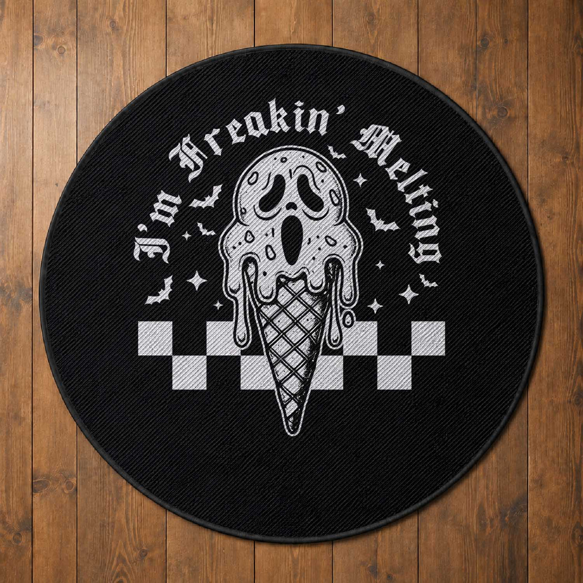 Funny Halloween Round Rug I'm Freakin' Melting Ice Cream Scream Bat