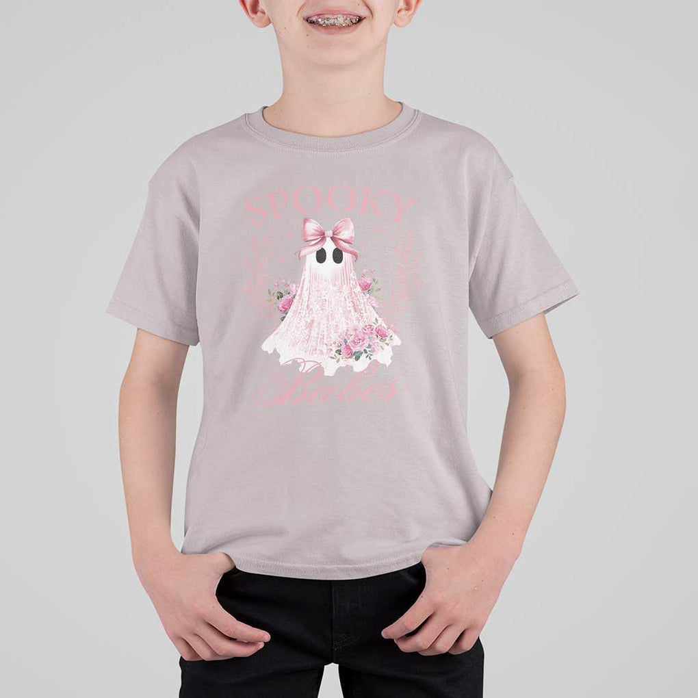 Halloween T Shirt For Kid Spooky Babes Pink Ghost Coquette Aesthetic TS11 Ice Gray Print Your Wear