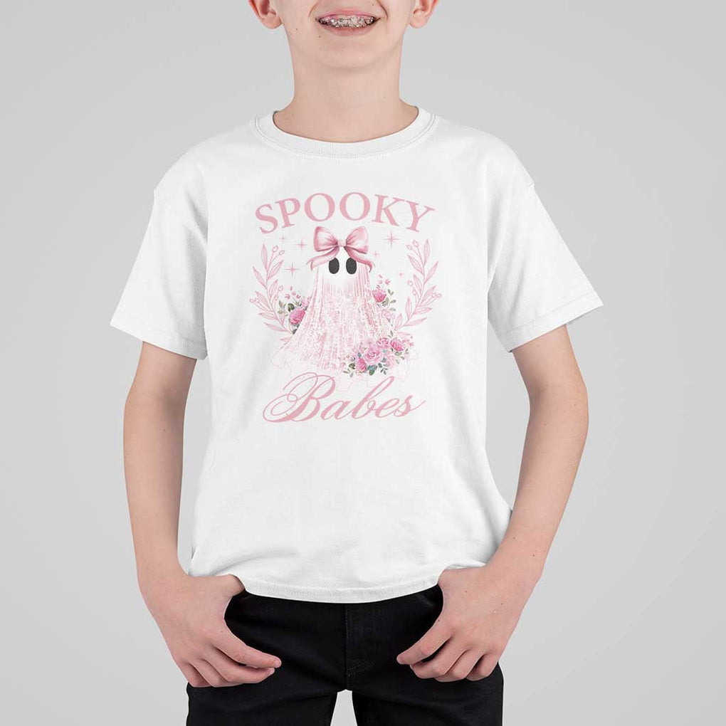 Halloween T Shirt For Kid Spooky Babes Pink Ghost Coquette Aesthetic TS11 White Print Your Wear