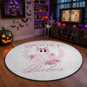 Halloween Round Rug Spooky Babes Pink Ghost Coquette Aesthetic