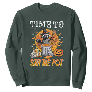 Funny Halloween Sweatshirt Time To Stir The Pot Cute Raccoon Pumpkin TS11 Dark Forest Green Print Your Wear