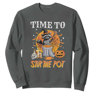 Funny Halloween Sweatshirt Time To Stir The Pot Cute Raccoon Pumpkin TS11 Dark Heather Print Your Wear