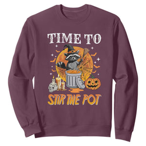 Funny Halloween Sweatshirt Time To Stir The Pot Cute Raccoon Pumpkin TS11 Maroon Print Your Wear