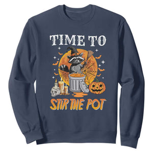 Funny Halloween Sweatshirt Time To Stir The Pot Cute Raccoon Pumpkin TS11 Navy Print Your Wear