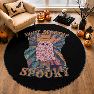Halloween Western Round Rug Boot Scootin' Spooky Cute Country Cowboy Ghost