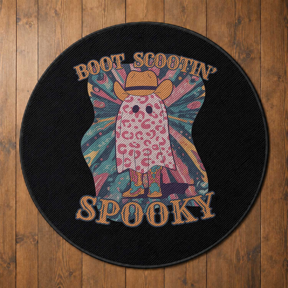 Halloween Western Round Rug Boot Scootin' Spooky Cute Country Cowboy Ghost