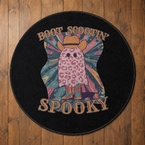 Halloween Western Round Rug Boot Scootin' Spooky Cute Country Cowboy Ghost