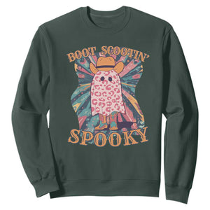 Halloween Western Sweatshirt Boot Scootin' Spooky Cute Country Cowboy Ghost TS11 Dark Forest Green Print Your Wear