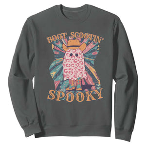 Halloween Western Sweatshirt Boot Scootin' Spooky Cute Country Cowboy Ghost TS11 Dark Heather Print Your Wear