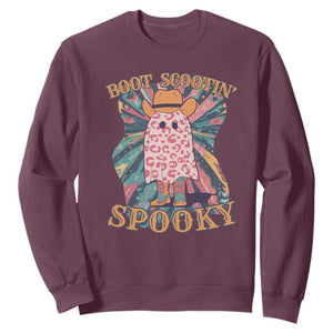 Halloween Western Sweatshirt Boot Scootin' Spooky Cute Country Cowboy Ghost TS11 Maroon Print Your Wear