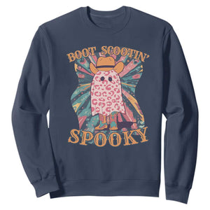 Halloween Western Sweatshirt Boot Scootin' Spooky Cute Country Cowboy Ghost TS11 Navy Print Your Wear