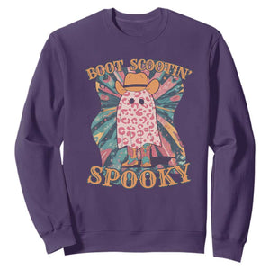 Halloween Western Sweatshirt Boot Scootin' Spooky Cute Country Cowboy Ghost TS11 Purple Print Your Wear