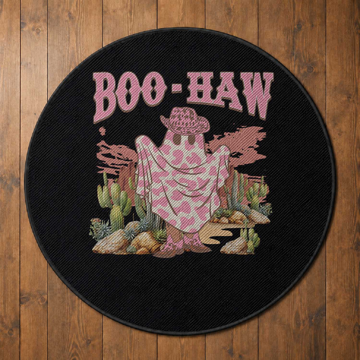 Halloween Western Round Rug Boo Haw Cute Country Cowboy Ghost