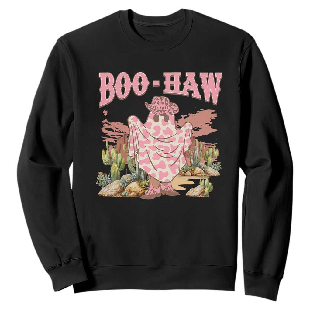 Halloween Western Sweatshirt Boo Haw Cute Country Cowboy Ghost TS11 Black Print Your Wear