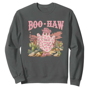 Halloween Western Sweatshirt Boo Haw Cute Country Cowboy Ghost TS11 Dark Heather Print Your Wear