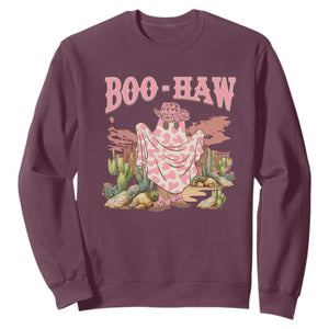 Halloween Western Sweatshirt Boo Haw Cute Country Cowboy Ghost TS11 Maroon Print Your Wear